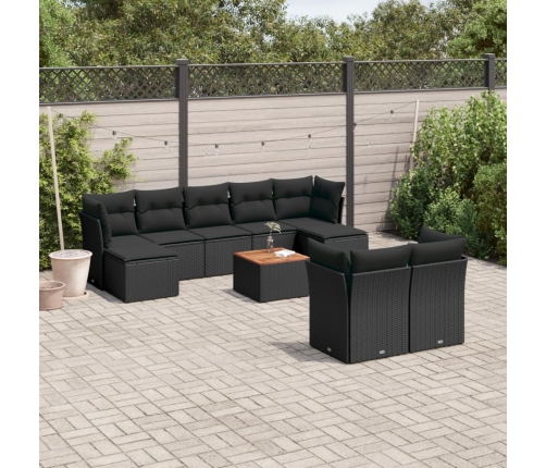 Set de sofás de jardín 10 pzas cojines ratán sintético negro