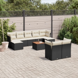 Set de sofás de jardín 10 pzas cojines ratán sintético negro