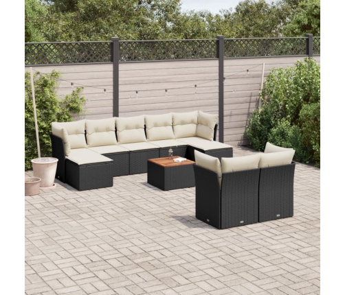 Set de sofás de jardín 10 pzas cojines ratán sintético negro