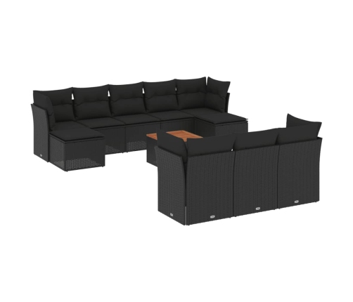 Set de sofás de jardín 11 pzas y cojines ratán sintético negro