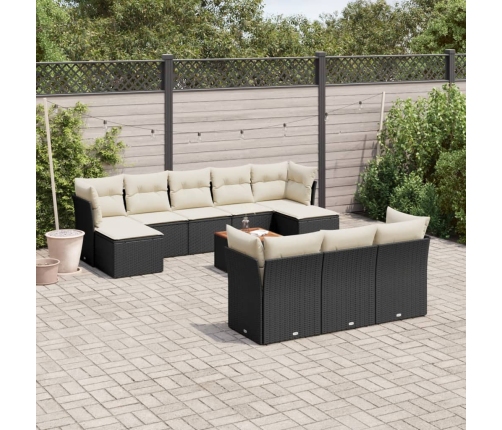 Set de sofás de jardín 11 pzas y cojines ratán sintético negro