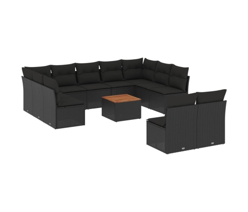 Set de sofás de jardín 12 piezas cojines ratán sintético negro