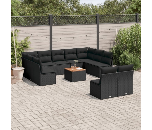 Set de sofás de jardín 12 piezas cojines ratán sintético negro