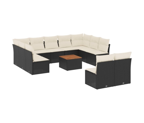 Set de sofás de jardín 12 piezas cojines ratán sintético negro