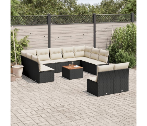 Set de sofás de jardín 12 piezas cojines ratán sintético negro