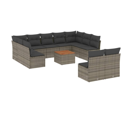 Set de sofás de jardín 12 pzas con cojines ratán sintético gris