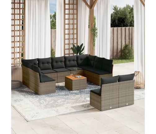 Set de sofás de jardín 12 pzas con cojines ratán sintético gris