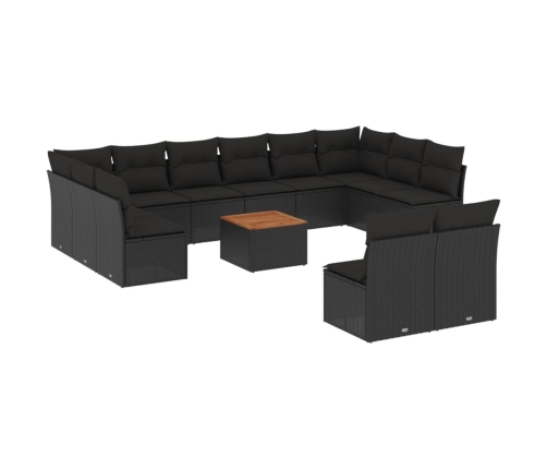 Set de sofás de jardín y cojines 13 pzas ratán sintético negro