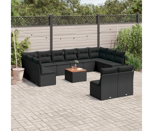 Set de sofás de jardín y cojines 13 pzas ratán sintético negro