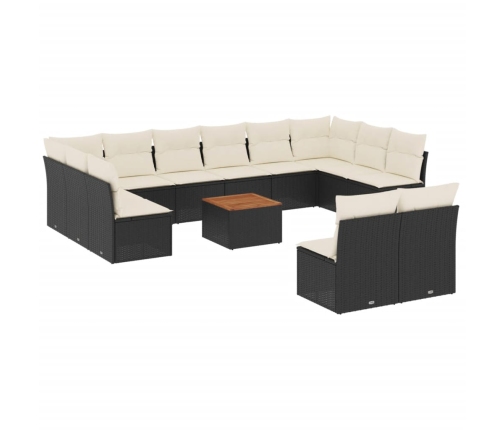 Set de sofás de jardín y cojines 13 pzas ratán sintético negro