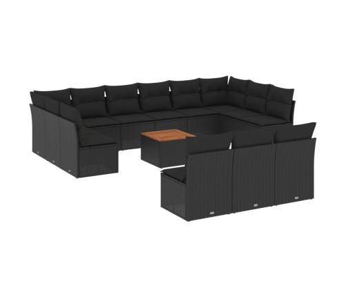 Set sofás de jardín 14 pzas con cojines ratán sintético negro