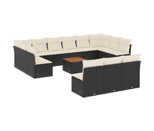 Set sofás de jardín 14 pzas con cojines ratán sintético negro