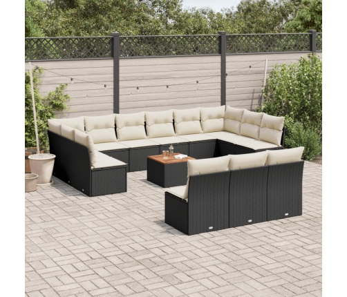 Set sofás de jardín 14 pzas con cojines ratán sintético negro