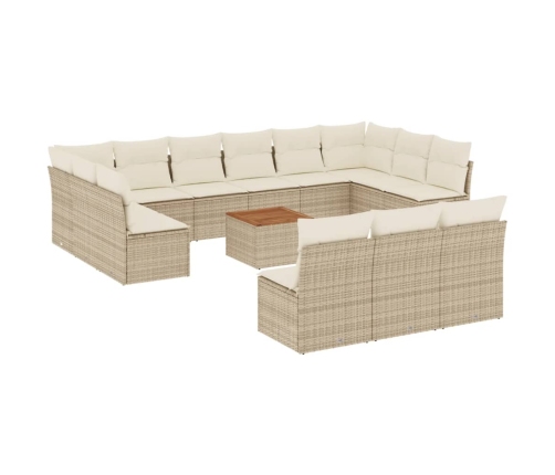 Set sofás de jardín 14 pzas con cojines ratán sintético beige