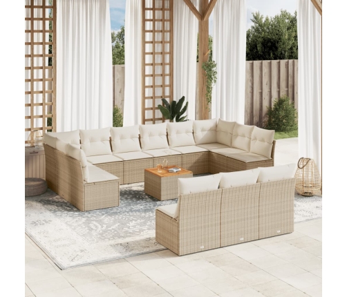 Set sofás de jardín 14 pzas con cojines ratán sintético beige