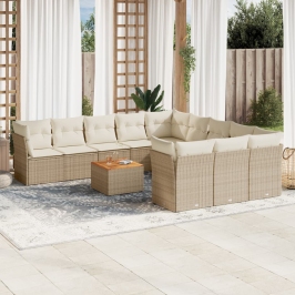 Set de sofás de jardín 12 pzas y cojines ratán sintético marrón