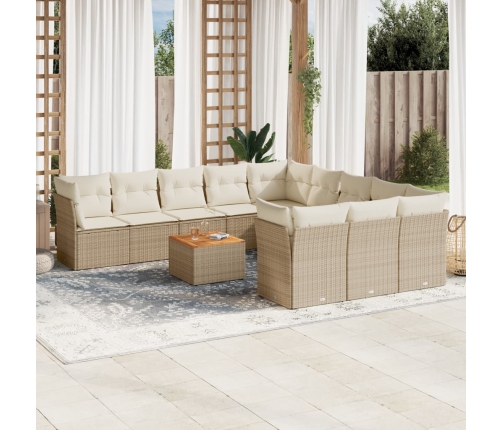 Set de sofás de jardín 12 pzas y cojines ratán sintético marrón