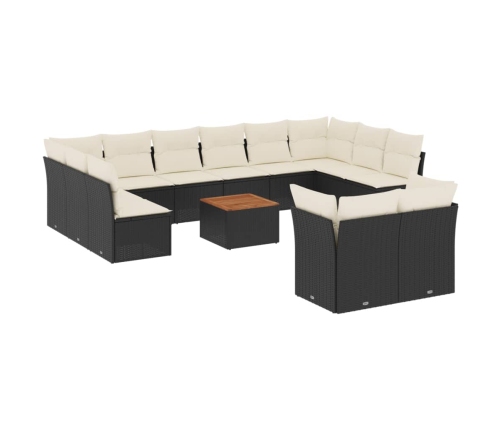 Set de sofás de jardín y cojines 13 pzas ratán sintético negro