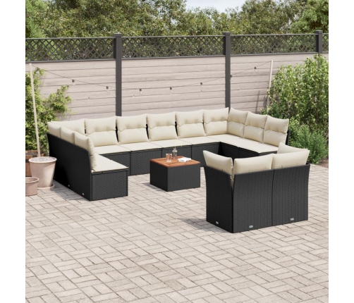 Set de sofás de jardín y cojines 13 pzas ratán sintético negro