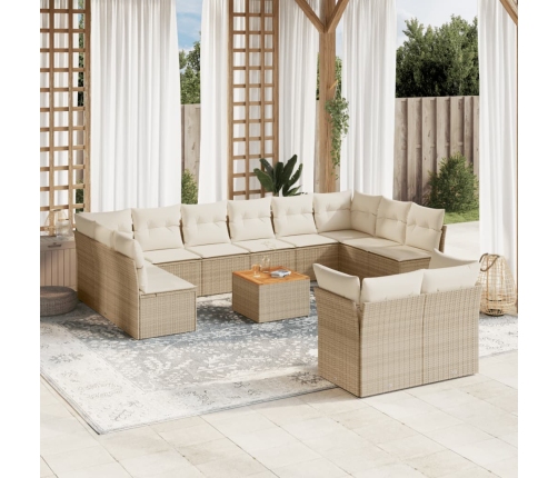 Set sofás de jardín con cojines 13 pzas ratán sintético beige