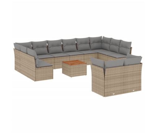 Set sofás de jardín con cojines 13 pzas ratán sintético beige