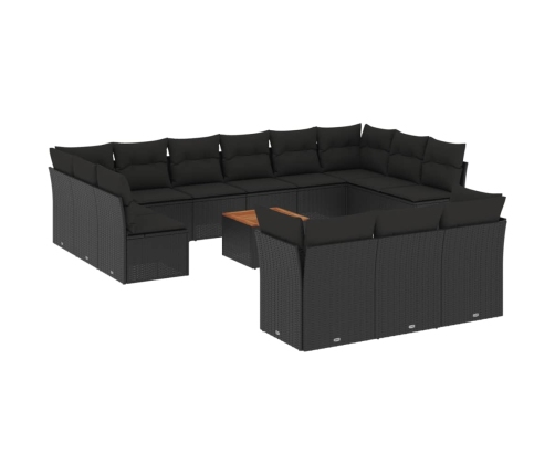 Set sofás de jardín 14 pzas con cojines ratán sintético negro