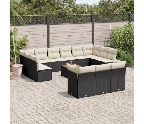 Set sofás de jardín 14 pzas con cojines ratán sintético negro