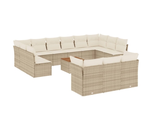 Set sofás de jardín 14 pzas con cojines ratán sintético beige