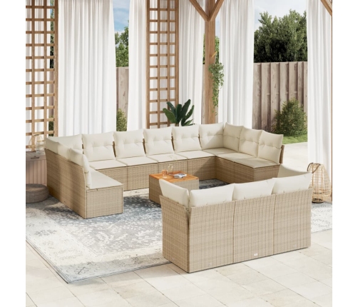 Set sofás de jardín 14 pzas con cojines ratán sintético beige