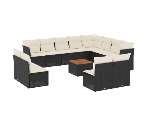 Set de sofás de jardín y cojines 13 pzas ratán sintético negro