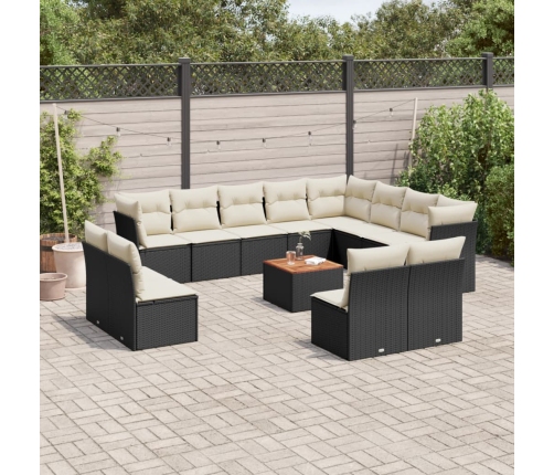 Set de sofás de jardín y cojines 13 pzas ratán sintético negro
