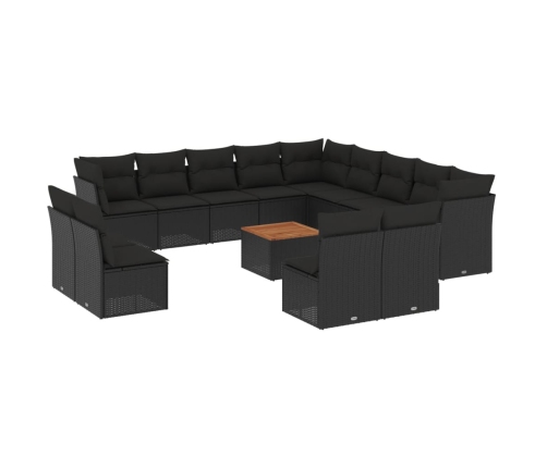 Set sofás de jardín 14 pzas con cojines ratán sintético negro
