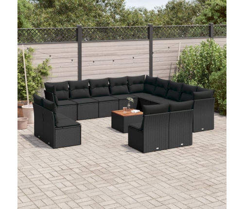 Set sofás de jardín 14 pzas con cojines ratán sintético negro