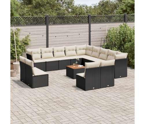 Set sofás de jardín 14 pzas con cojines ratán sintético negro
