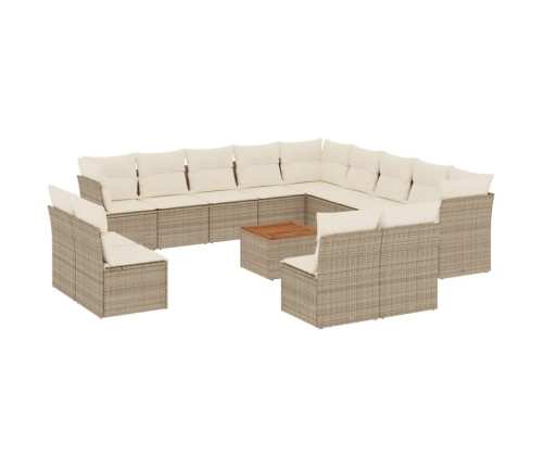 Set sofás de jardín 14 pzas con cojines ratán sintético beige
