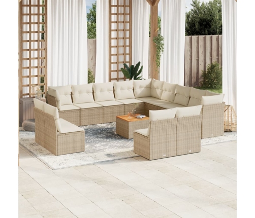 Set sofás de jardín 14 pzas con cojines ratán sintético beige