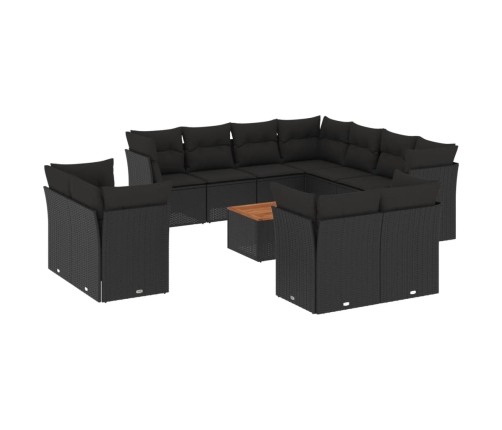 Set de sofás de jardín 12 piezas cojines ratán sintético negro