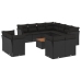 Set de sofás de jardín 12 piezas cojines ratán sintético negro