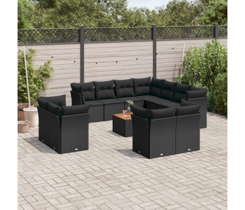 Set de sofás de jardín 12 piezas cojines ratán sintético negro