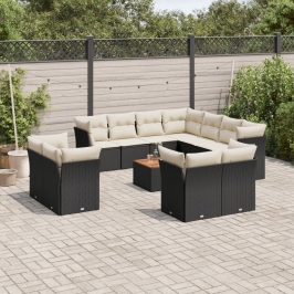 Set de sofás de jardín 12 piezas cojines ratán sintético negro