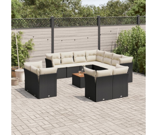 Set de sofás de jardín 12 piezas cojines ratán sintético negro