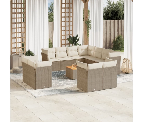 Set de sofás de jardín 12 pzas y cojines ratán sintético marrón