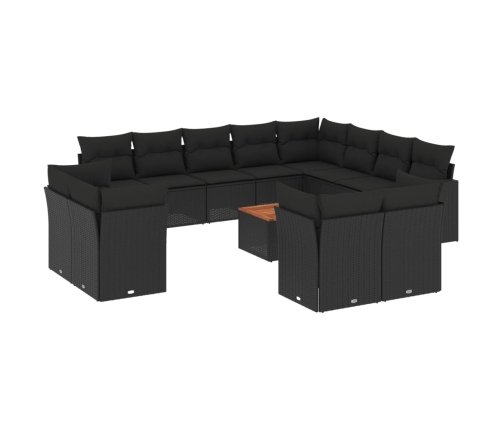 Set de sofás de jardín y cojines 13 pzas ratán sintético negro
