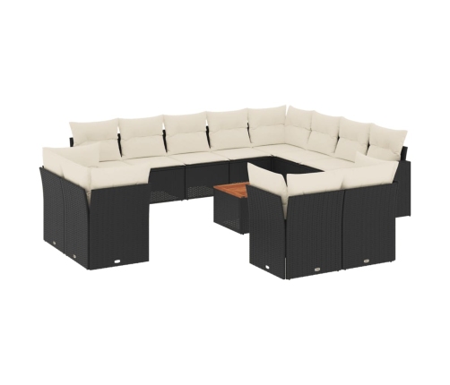 Set de sofás de jardín y cojines 13 pzas ratán sintético negro