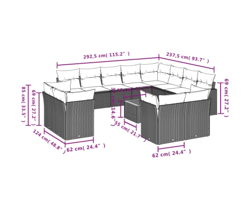 Set sofás de jardín con cojines 13 pzas ratán sintético beige