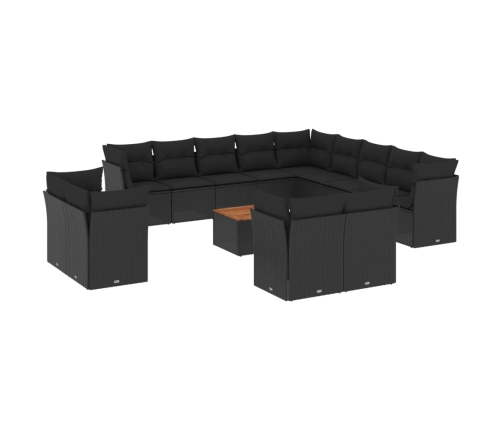 Set sofás de jardín 14 pzas con cojines ratán sintético negro