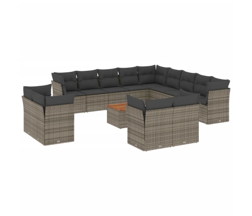 Set de sofás de jardín 14 pzas con cojines ratán sintético gris