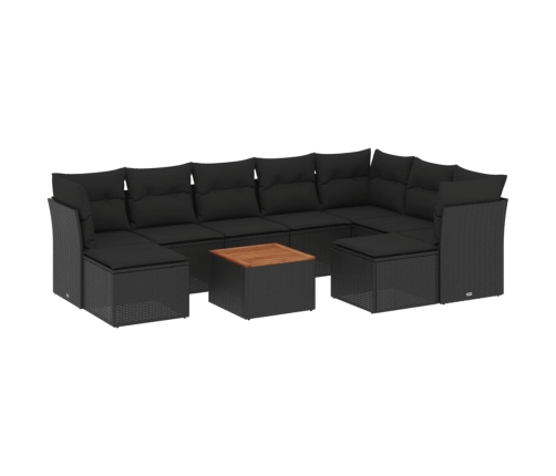 Set de sofás de jardín 10 pzas cojines ratán sintético negro