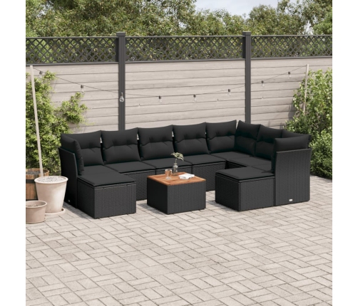 Set de sofás de jardín 10 pzas cojines ratán sintético negro