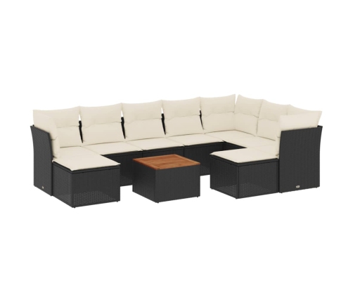 Set de sofás de jardín 10 pzas cojines ratán sintético negro